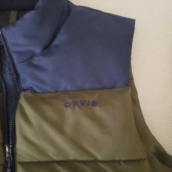 ORVIS Men L Ripstop Quilted Puffer Blue Green Full Zip Insulated Vest Jacket - Picture 4 of 14